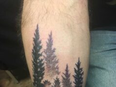 Tatuaje de bosque y brújula