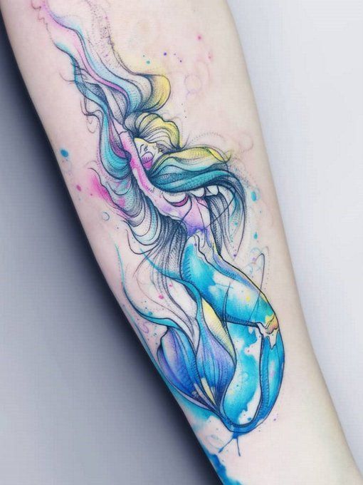 Tatuaje sirena acuarela 