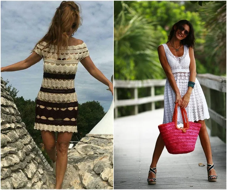 elegante vestido bohemio de moda de playa 2022 bolso de cesta de vestido de ganchillo