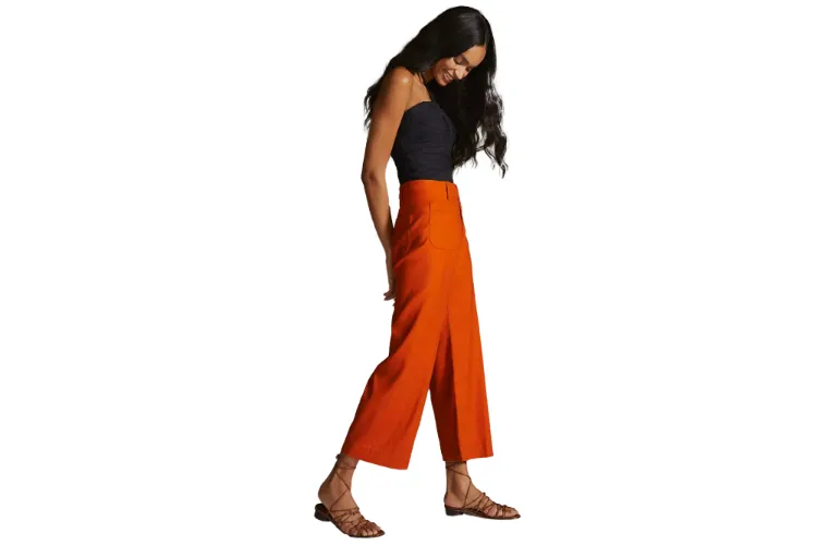 Pantalones sueltos para el verano | Mira estas sugerencias 15 - 【MioEstilo】 pantalones fluidos de verano de lino naranja de pierna ancha de cintura alta 7 8