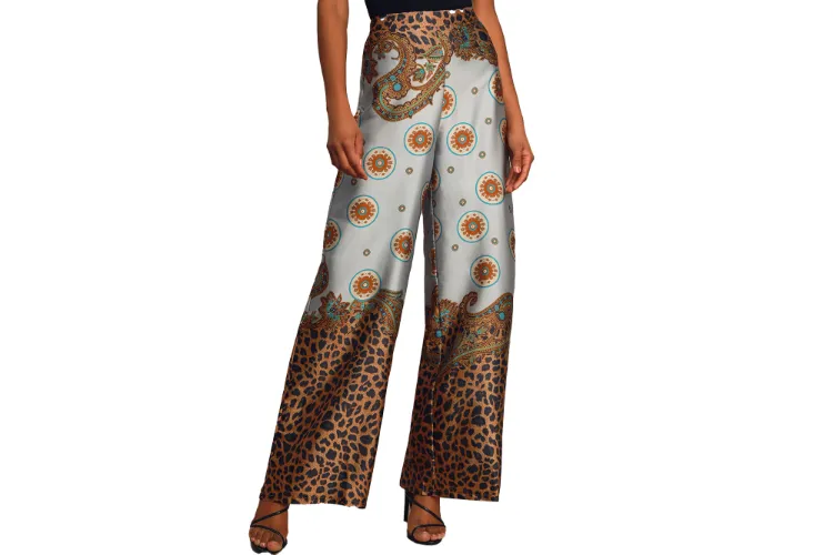 Pantalones sueltos para el verano | Mira estas sugerencias 6 - 【MioEstilo】 pantalones fluidos de satén de verano con estampados exóticos piernas anchas palazzo