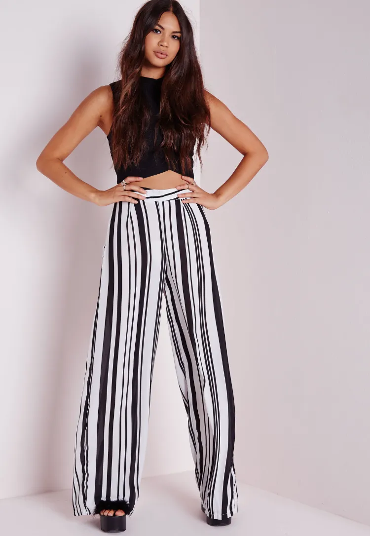 Pantalones sueltos para el verano | Mira estas sugerencias 8 - 【MioEstilo】 pantalones sueltos de verano para mujer con rayas verticales en blanco y negro cintura alta piernas anchas
