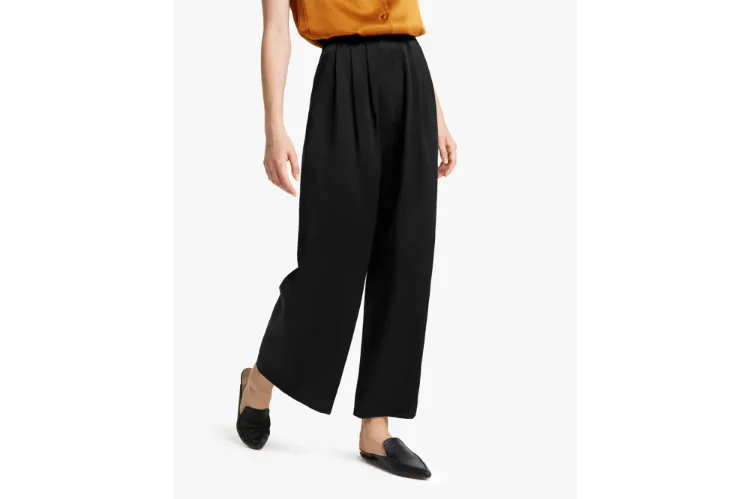 Pantalones sueltos para el verano | Mira estas sugerencias 16 - 【MioEstilo】 pantalones de verano fluidos negros de cintura alta con pinzas anchas en las piernas