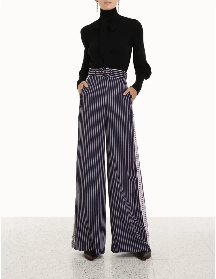 Pantalones sueltos para el verano | Mira estas sugerencias 11 - 【MioEstilo】 pantalones sueltos de mujer verano rayas verticales cinturón piernas acampanadas
