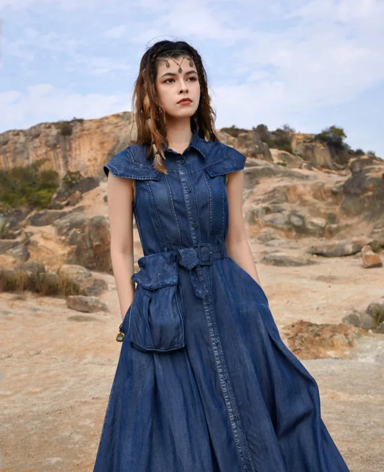 ¿Los vestidos de mezclilla siguen de moda? 10 modelos aún vigentes 11 - 【MioEstilo】 vestido de mezclilla suelto estilo bohemio babydoll campesino tendencias 2022