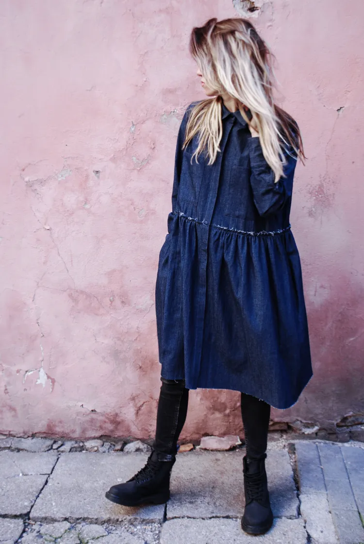 ¿Los vestidos de mezclilla siguen de moda? 10 modelos aún vigentes 12 - 【MioEstilo】 boho campesina babydoll suelta vestido de mezclilla oscuro tendencia 2022