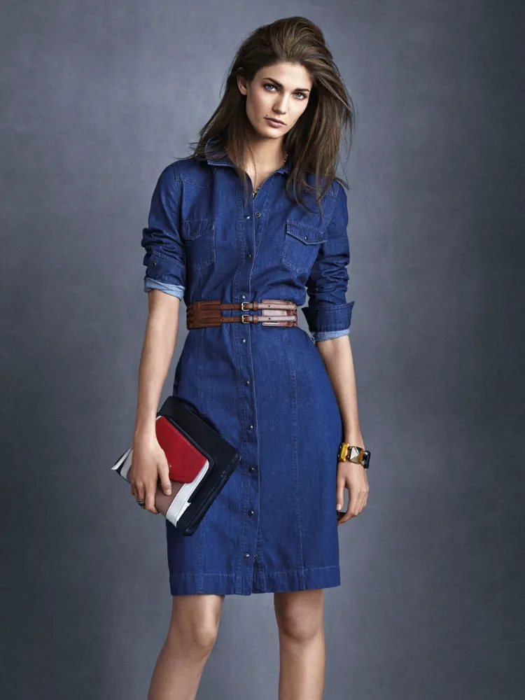 ¿Los vestidos de mezclilla siguen de moda? 10 modelos aún vigentes 15 - 【MioEstilo】 Cinturón de cuero de vestido de mezclilla corto abotonado de moda doble size.jpg