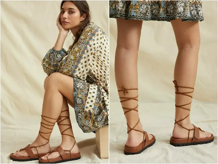 sandalias altas de encaje en la pierna de las mujeres verano 2022