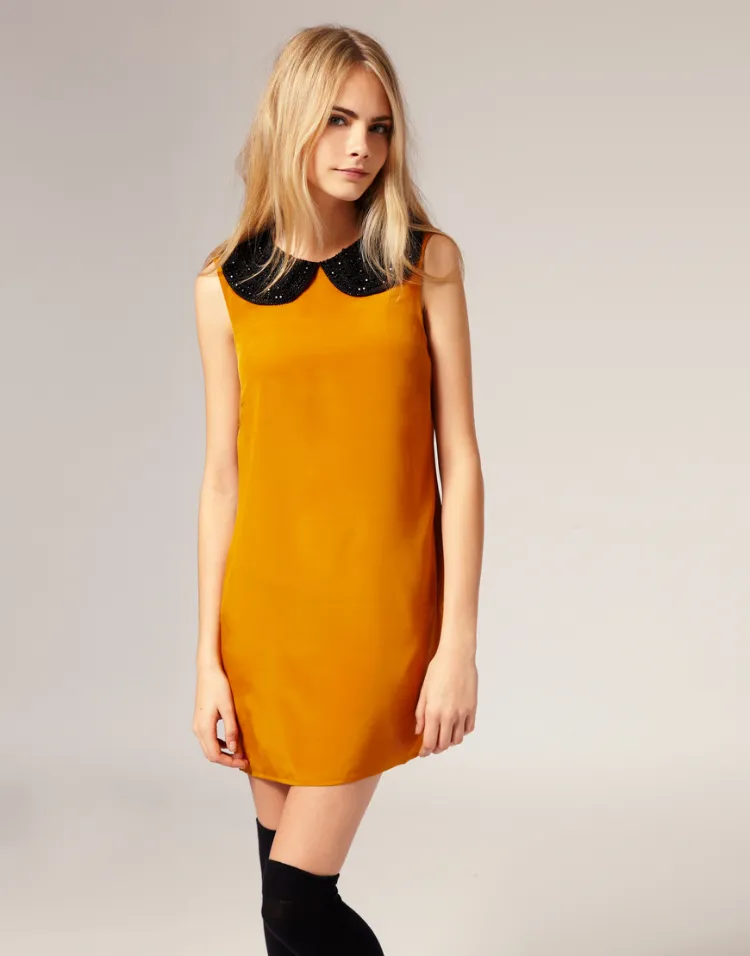 Peter Pan cuello Peter Pan cuello vestido ocre tendencias de moda 2022 reemplazar