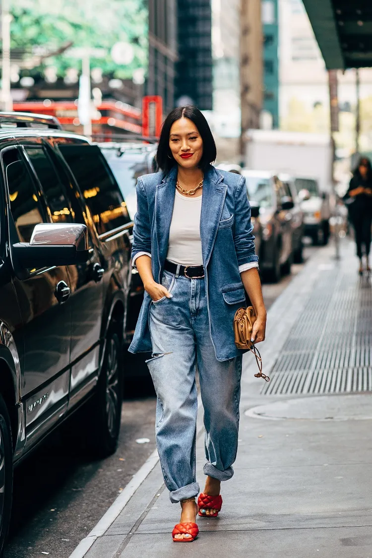 cómo usar las mulas de tacón alto de moda zapatos de tacón alto para mujer primavera verano 2022 denim doble