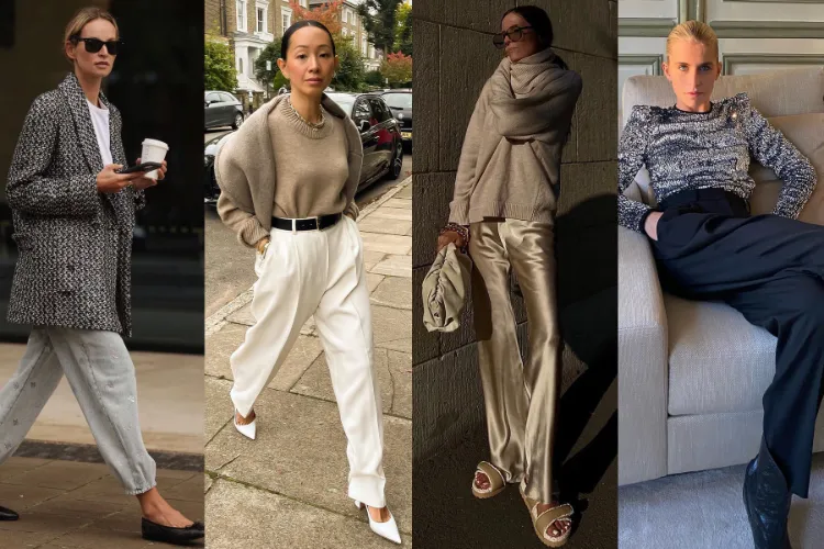 ideas de ropa pantalones plisados ​​de mujer suéter sastrería moderna estilo elegante mujer elegante