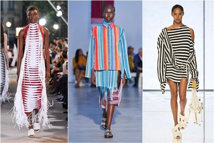 Principales tendencias: Mejores diseños de las marcas más importantes 8 - 【MioEstilo】 tendencias de moda 2022 prendas adornadas con rayas y flecos Alaia Kenneth Ize Balmain