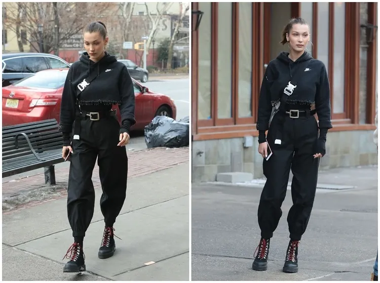 bella hadid ropa tecnica negra moda tendencia ropa tecnica 2022