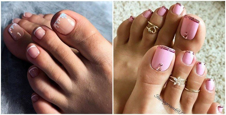 Pink foot nail art pedicura francesa tendencias de pedicura verano 2021