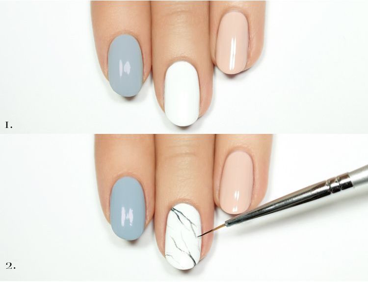 uñas nude manicura azul mármol gris
