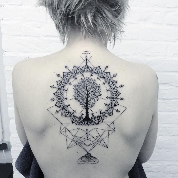 árbol de la vida mandala tatuaje mujer espalda tatuaje