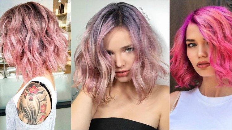 color de pelo corto de moda 2018 bob ondulado largo rosa pastel o neón