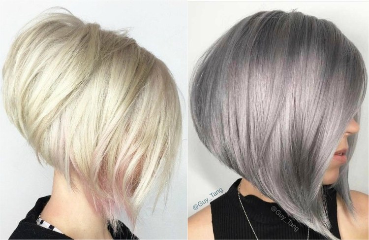 cabello medio corto de moda - platino cuadrado o degradado gris