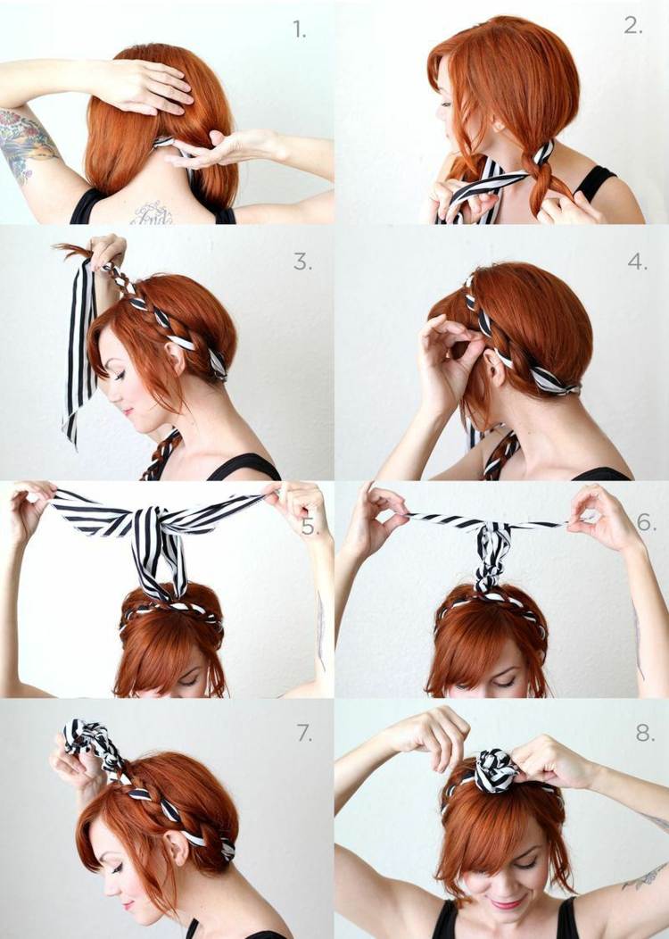 Tutorial peinado-pañuelo-pelo-rayas-negro-blanco-pañuelo