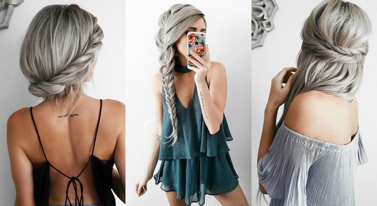 peinado bohemio-chic con trenza y cabello gris retorcido