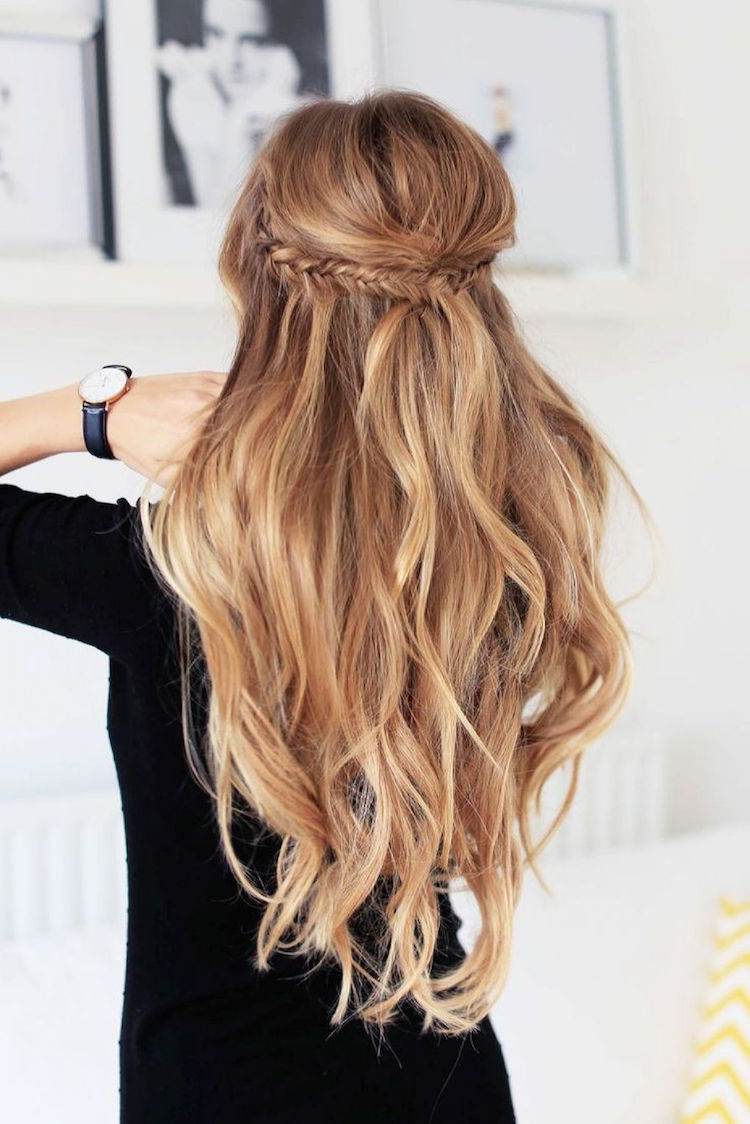 bohemio chic peinado corona trenza pelo suelto