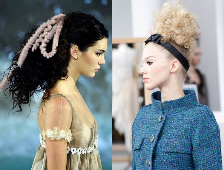 peinado para cabello rizado looks de pasarela capier cabello largo y rizado accesorios de moda para el cabello bandana