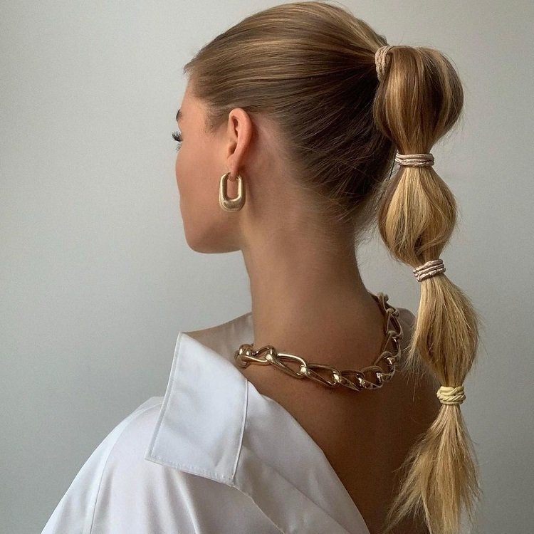 Estilos para cabello largo y mediano: ¿cuál te gusta más? 6 - 【MioEstilo】 idea de peinado cabello medio largo pegado fácil cola de caballo burbuja