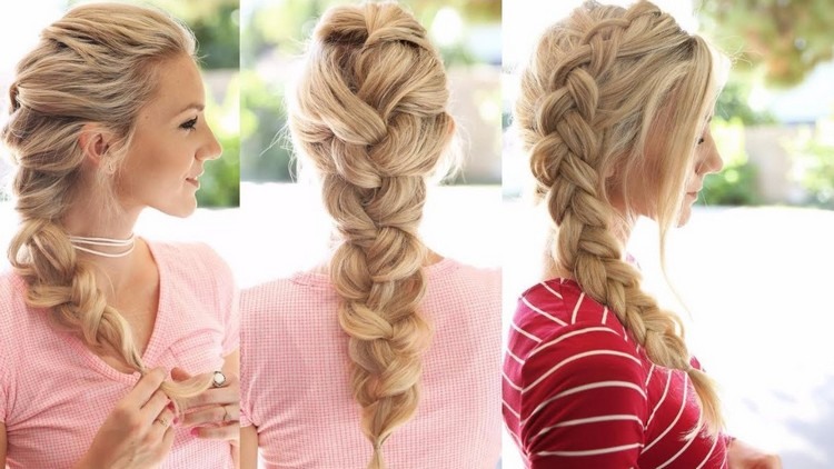 peinado de moda de mujer con trenzas en cabello rubio en este año