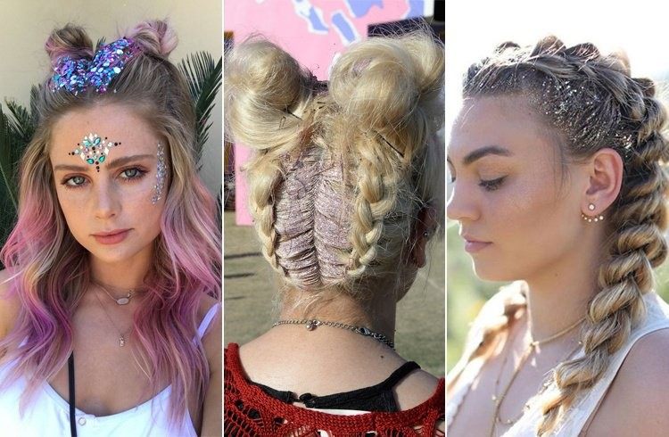 Estilos de cabello con brillo en el festival de Coachella