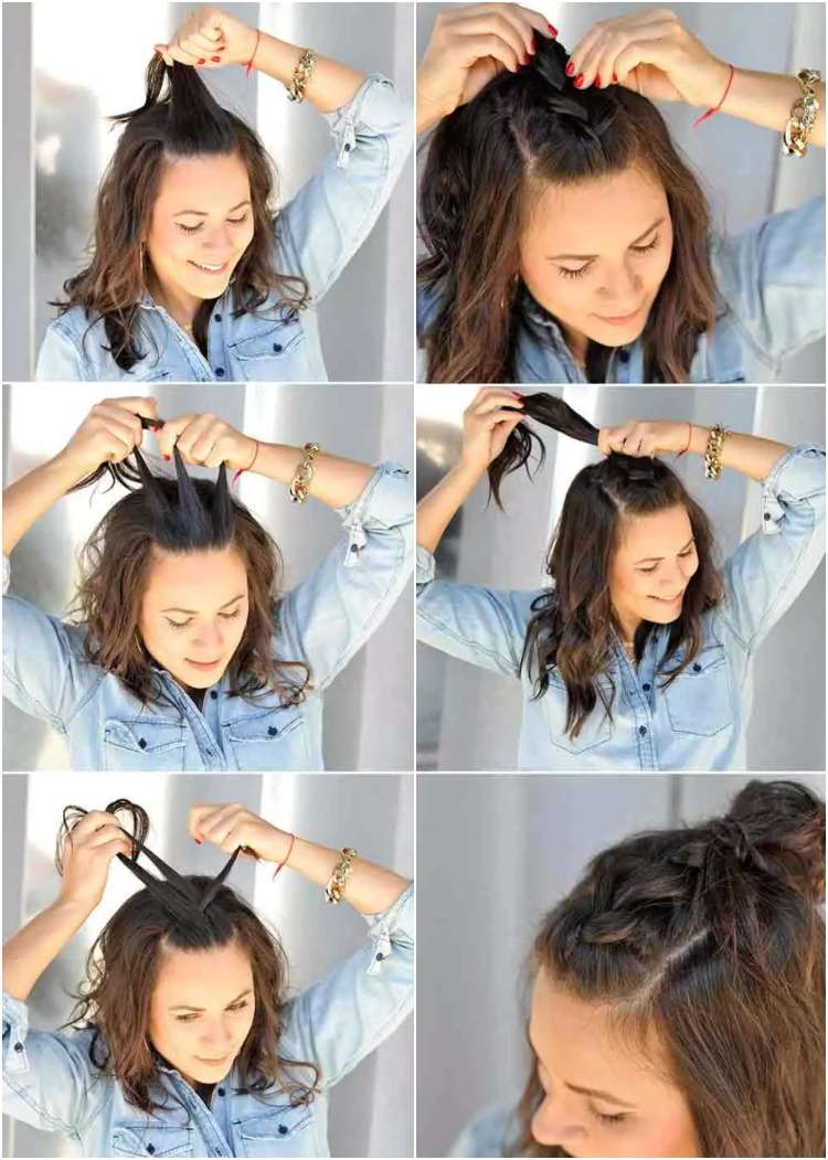 Estilos de fiesta sencillos para mujeres con pelo corto. 2 - 【MioEstilo】 peinado fácil para trenzar moño medio alto