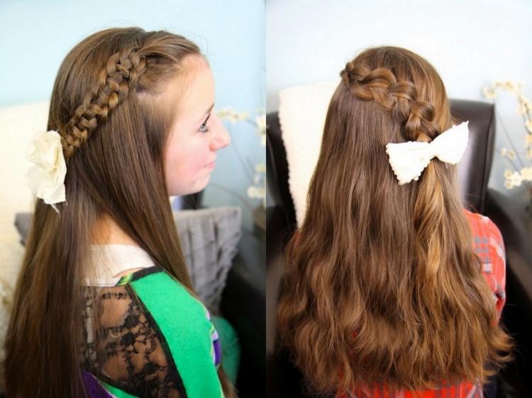peinado de niña en cabello largo - trenza lateral adornada con una cinta peinado-nina-pelo-largo-trenza-cinta-decorativa