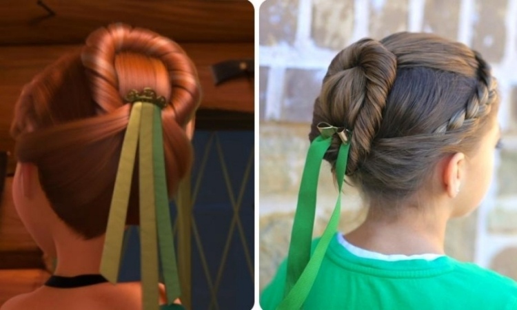 moño para niñas con mechones torcidos y trenza de corona peinado-nina-moño-mecha-torcida-trenza-frontal