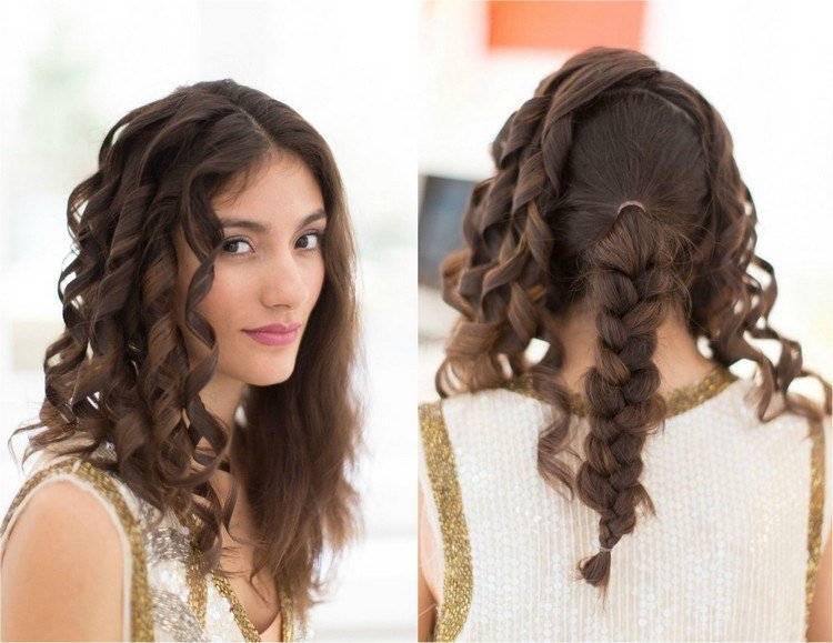 estilo para la Nochevieja cabello-largo-rizos-plancha-rizador-trenza-trasera