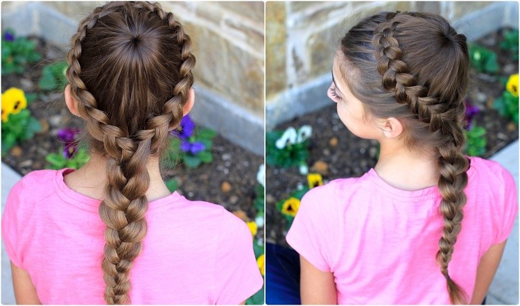 hermosa niña peinado trenza corona trenza bien hecho donut bollo trenza intrincada