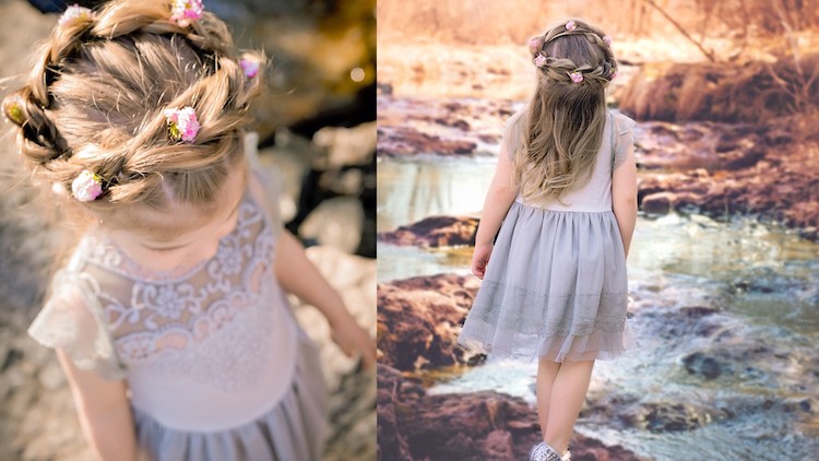 niña trenza corona flor peinado