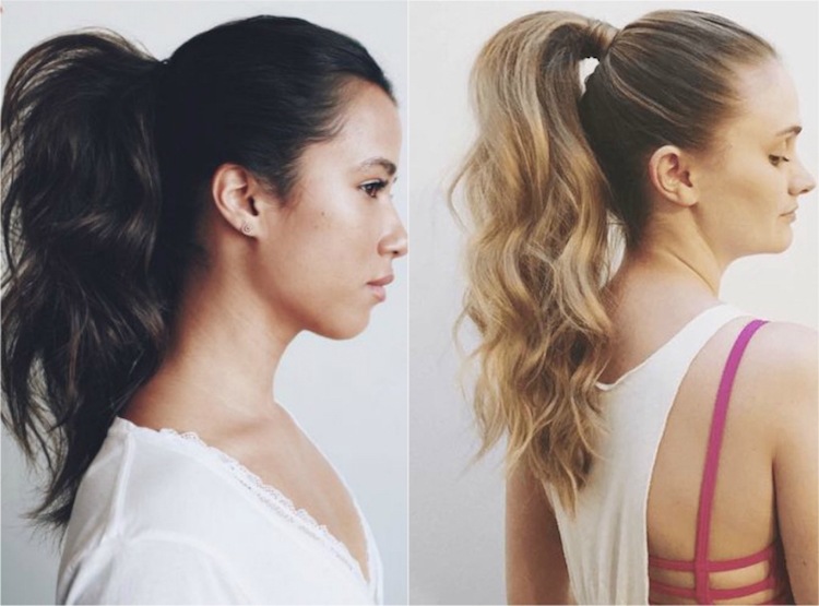 trenza rizada colgando de un moño alto
