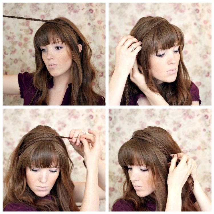 peinado de melena larga sencillo con flequillo y trenza tiara peinado-sencillo-trenza-larga-tiara