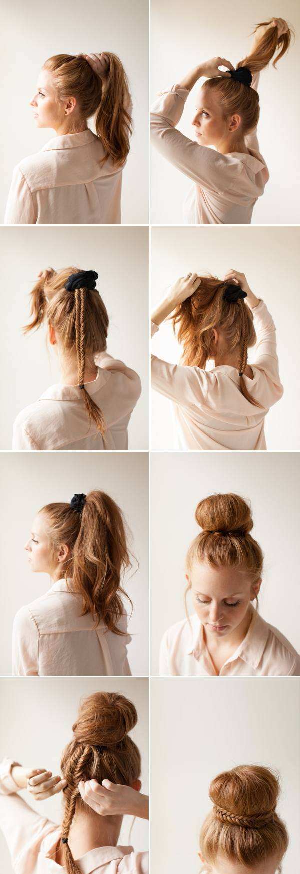 peinado sencillo pelo largo moño alto con trenza peinado-sencillo-pelo-largo-moño-trenza alta