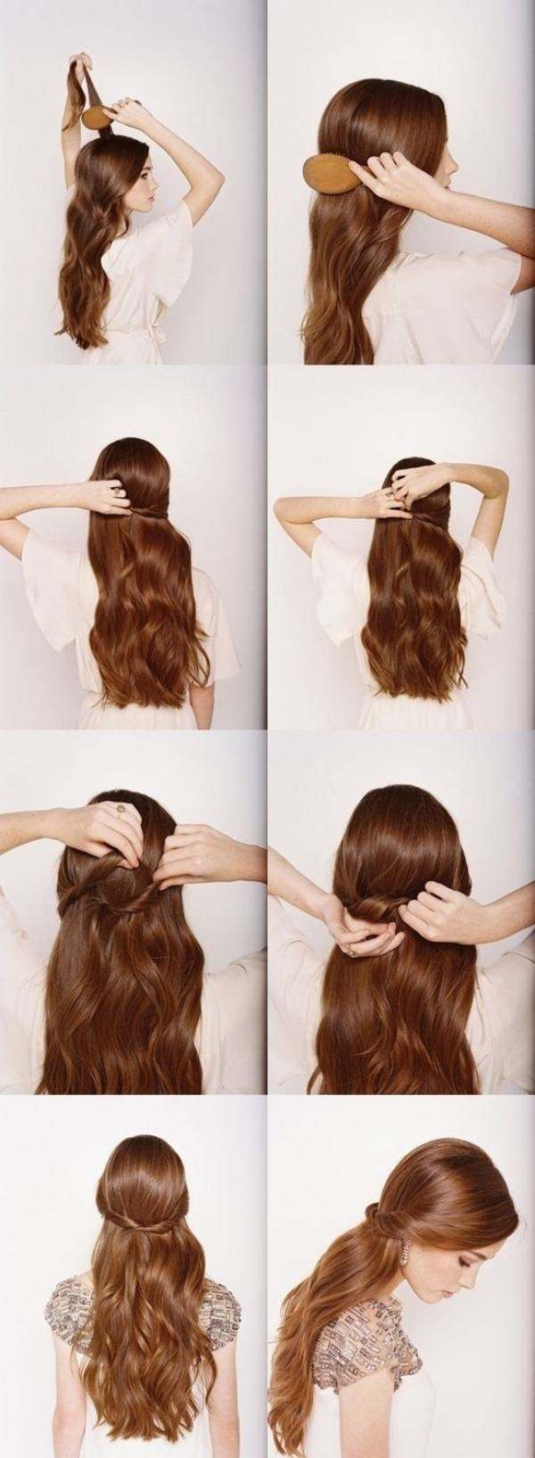 peinado sencillo cabello largo con mechones retorcidos peinado sencillo-pelo largo-paso a paso-mechones torcidos