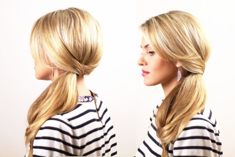 Peinado de noche para cabello largo - cola de caballo desenfadada peinado-de-noche-cola-larga-discreto
