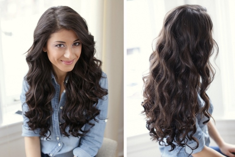 Peinado de noche para cabello largo - peinado ondulado voluminoso peinado-pelo-de-noche-rizos-largos-cepillado