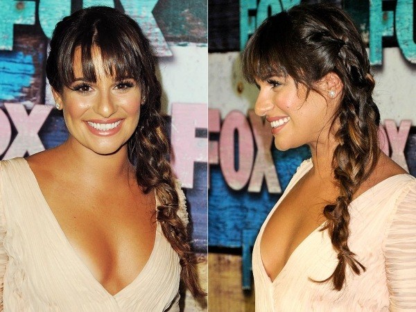flequillo despeinado con peinado efecto trenza lateral