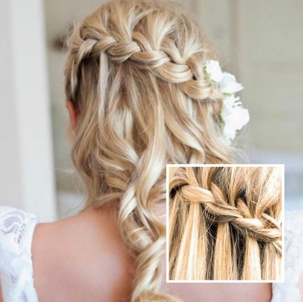 Peinado ondulado con trenza en cascada