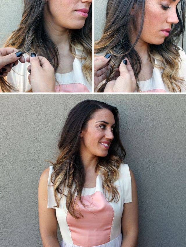 peinado para cabello largo y mediano: trenza de detalle peinado-pelo-largo-medio-largo-trenza-acento