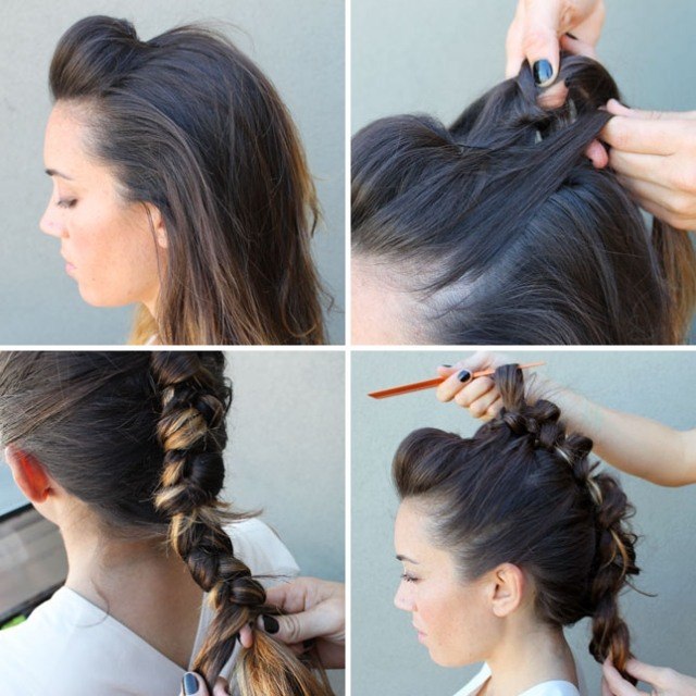 peinado con trenza estilo falso halcón: fleco voluminoso y trenza desordenada peinado-trenza-estilo-falso-halcón-fleco-voluminoso-trenza-despeinada