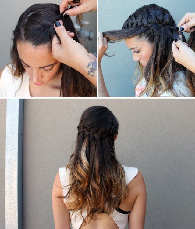 peinado de trenza pelo largo o mediano: trenza cascada peinado-trenza-cabello-medio-largo-caida-trenza