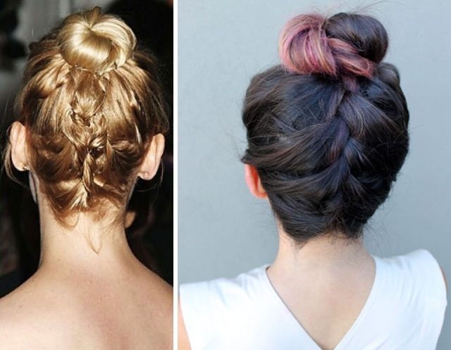 peinado de trenza de moda: moño trenzado a la inversa Peinado trenzado de moda con moño a la inversa