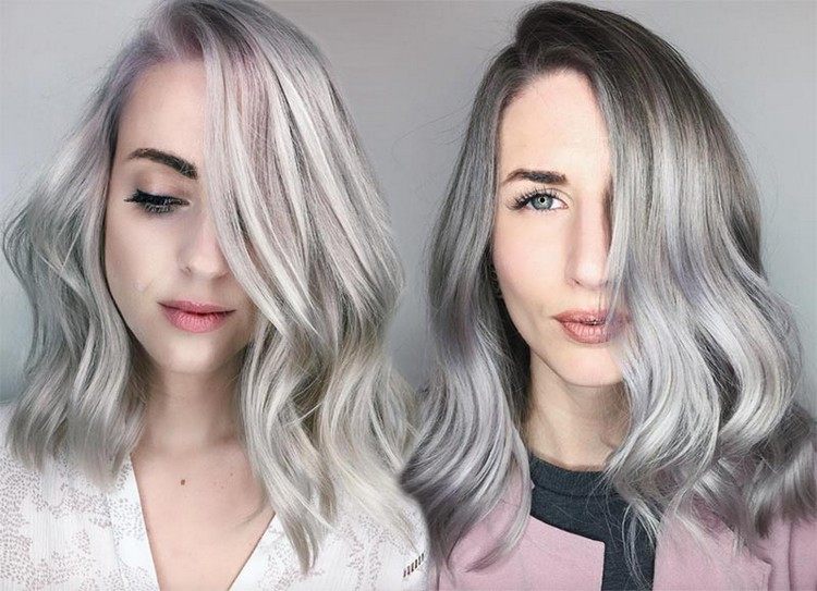 cabello canoso tonos plateados balayage cabello largo