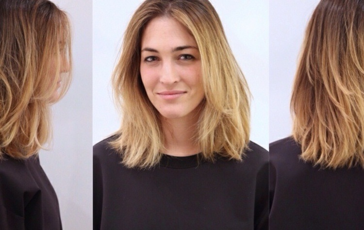 Bob peinado pelo de longitud media en castaño y rubio.  rubio-corte-medio-largo-bob-combinacion-rubio-marron