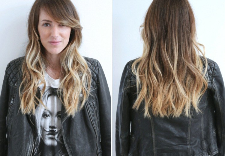 estilo para melena castaña extensa con destellos rubios Cortes de cabello rubios a base de café a base de rubio ombré.